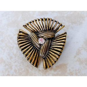 Vintage Retro Clear Rhinestone Fan Brooch Pin